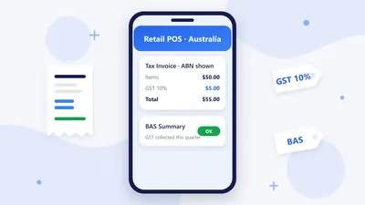 RetaPOS retail POS for Australian small shops showing a tax invoice with 10 percent GST on smartphone