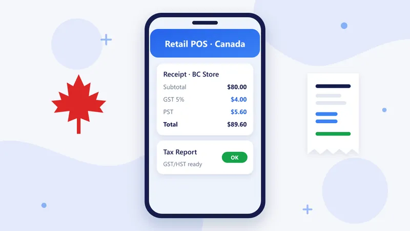 RetaPOS retail POS for Canadian small shops showing a receipt with GST and PST lines on smartphone