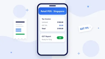 RetaPOS retail POS for Singapore small shops showing a tax invoice with 9 percent GST on smartphone