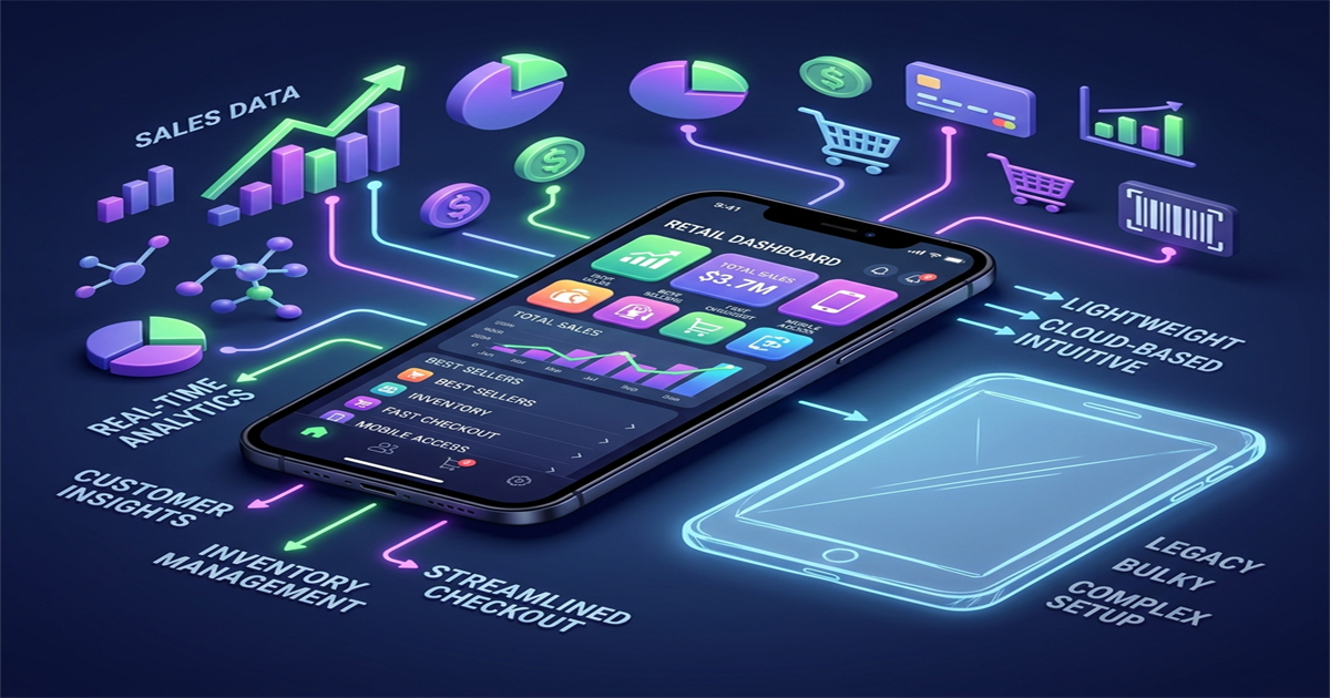 RetaPos as a Lightspeed POS alternative showing mobile billing dashboard on smartphone